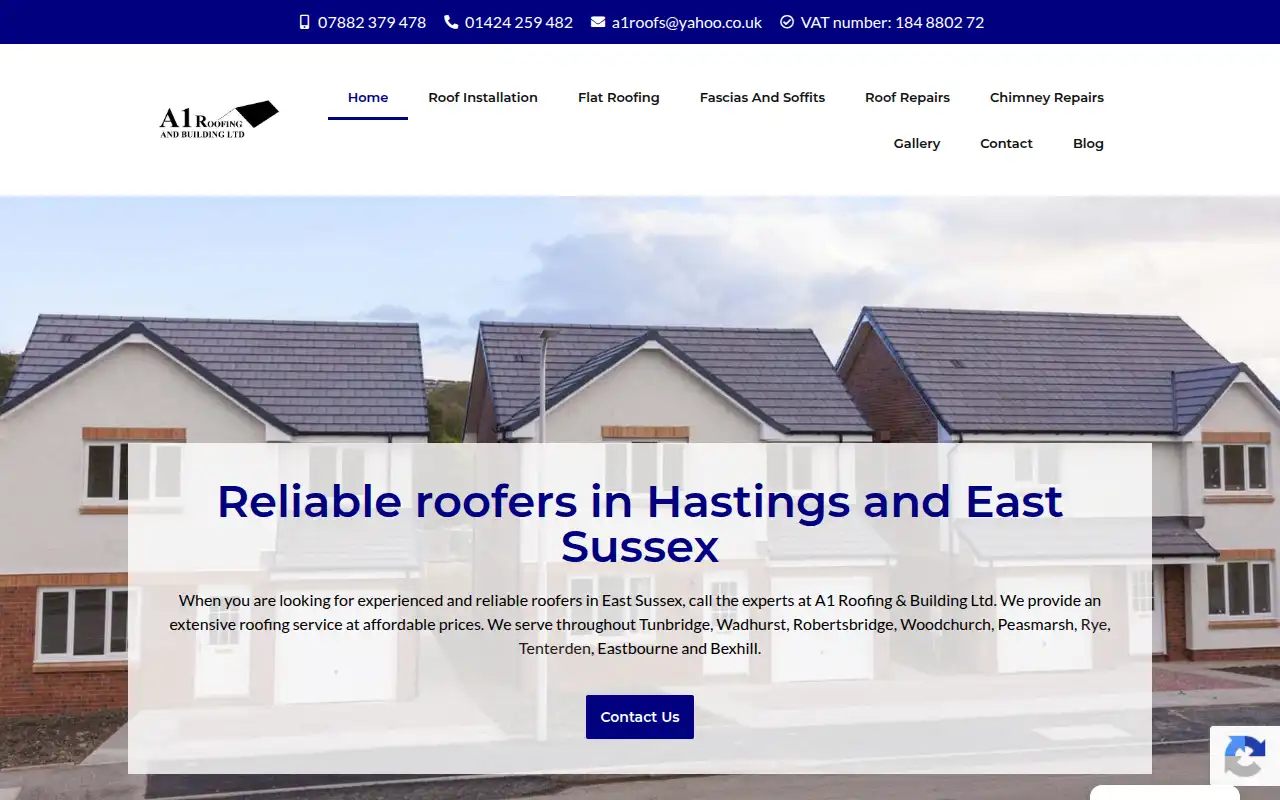 A1 ROOFING website homepage