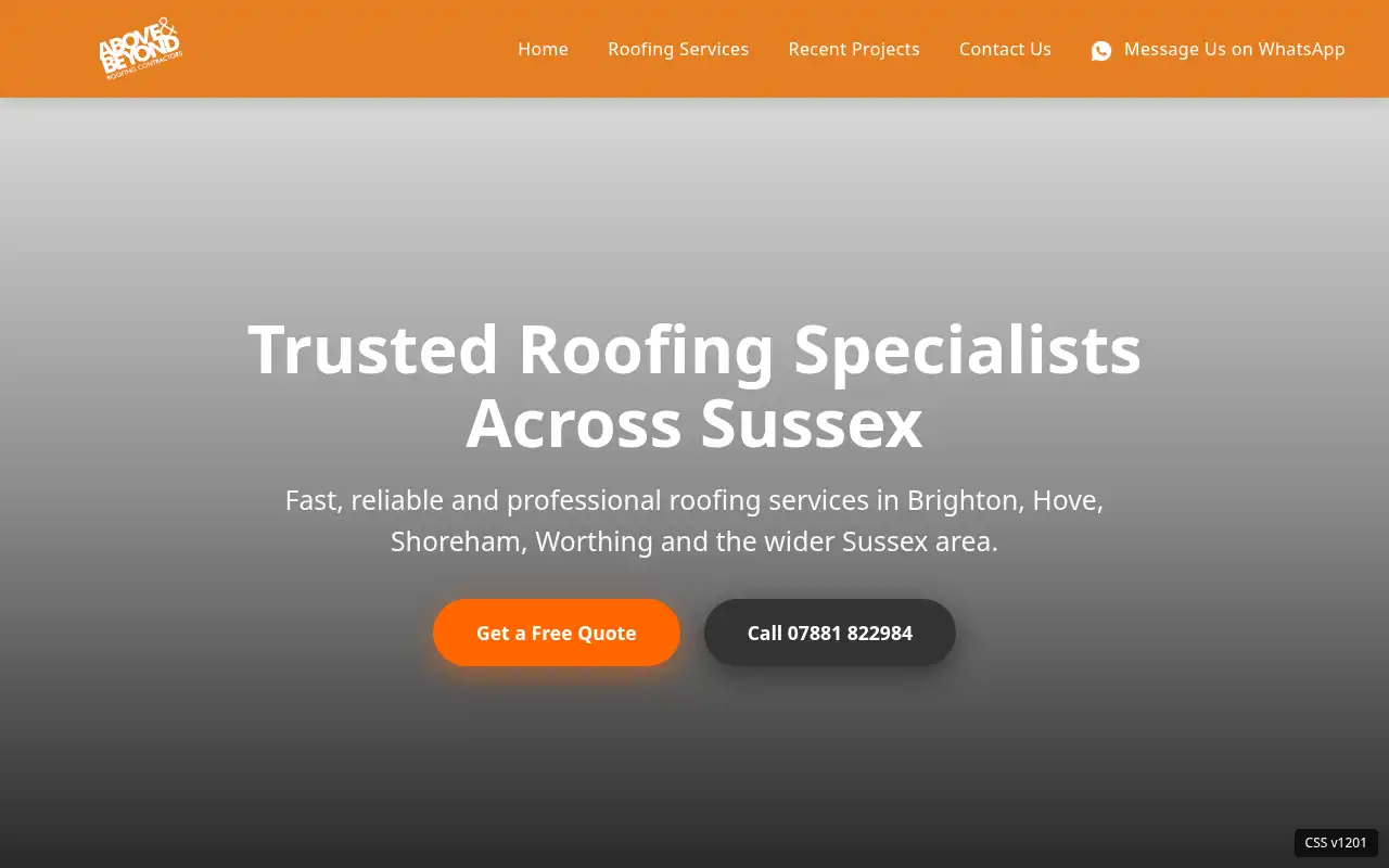 Above & Beyond Roofing Contractors website homepage
