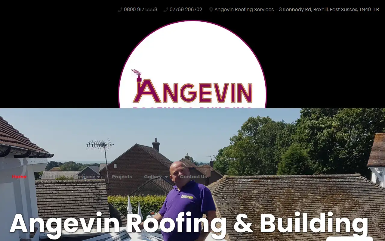 Angevin roofing and building website homepage