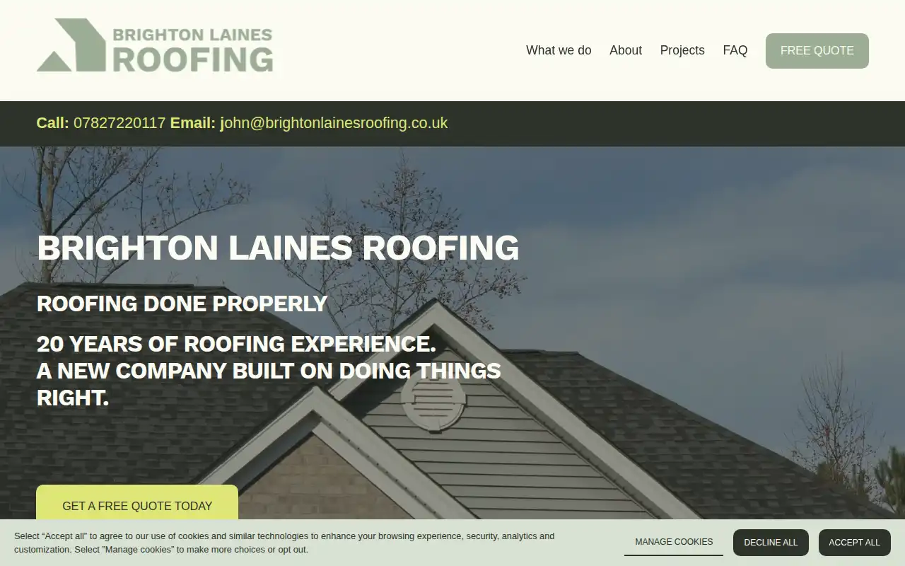 Brighton Laines Roofing website homepage
