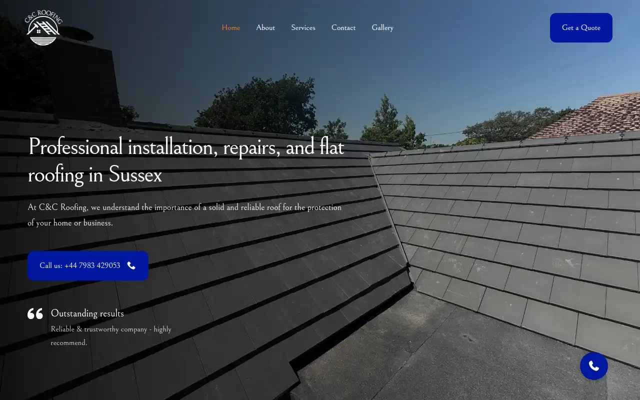 C&C Roofing website homepage