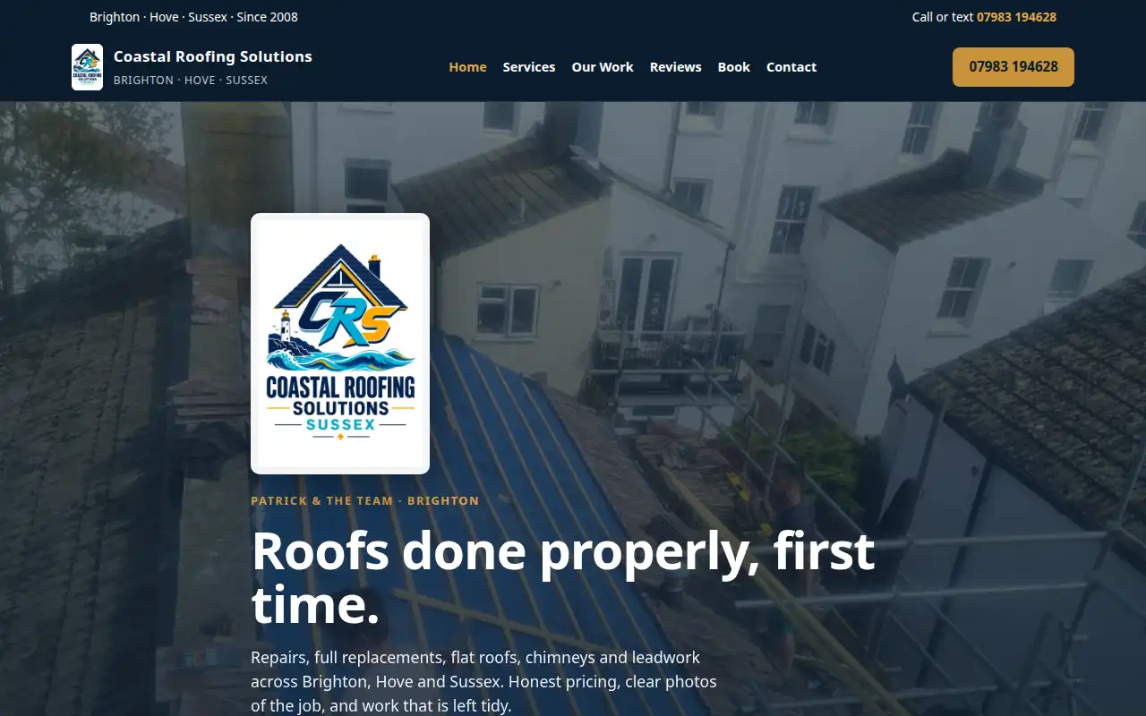 Coastal Roofing solutions website homepage