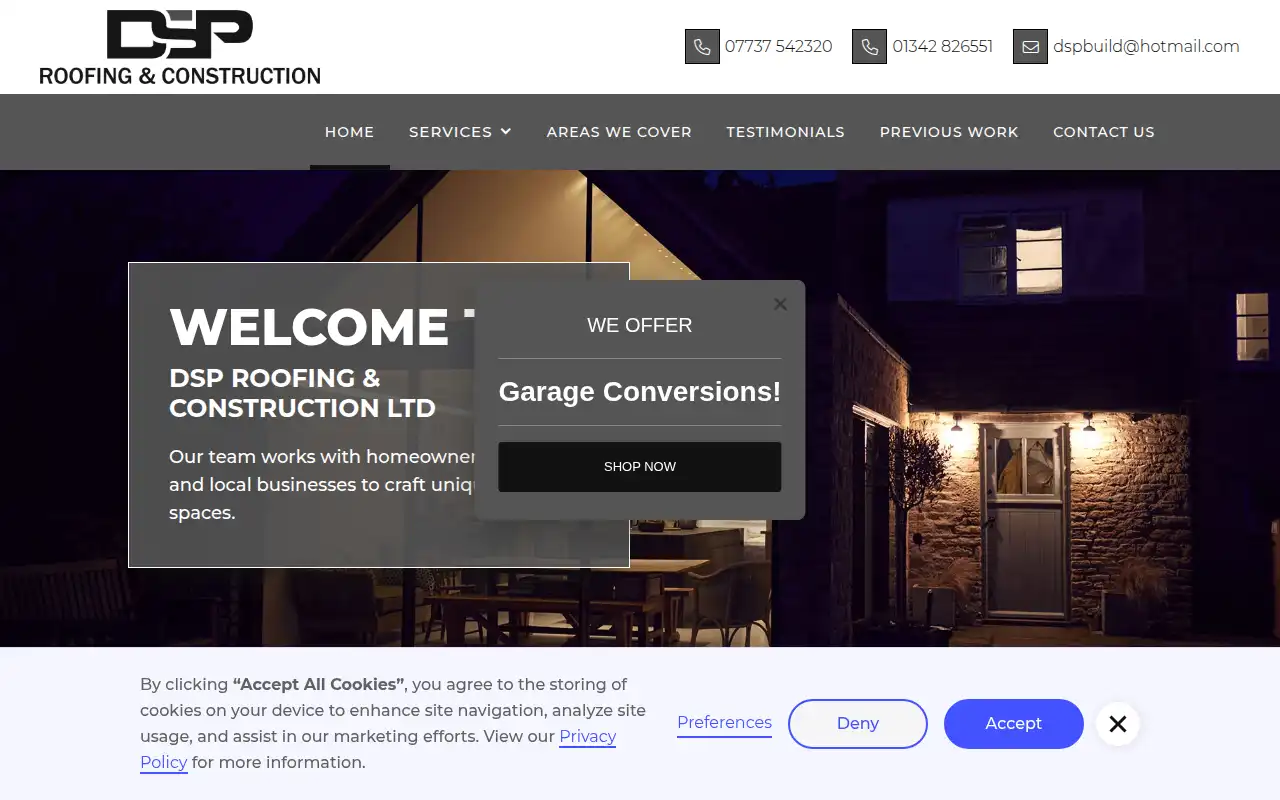 DSP Roofing & Construction ltd website homepage