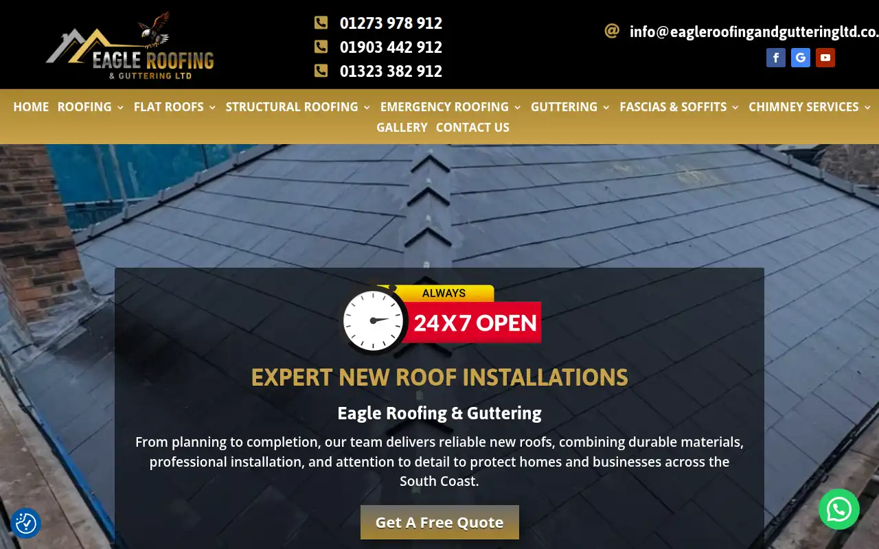 Eagle Roofing and Guttering Ltd website homepage