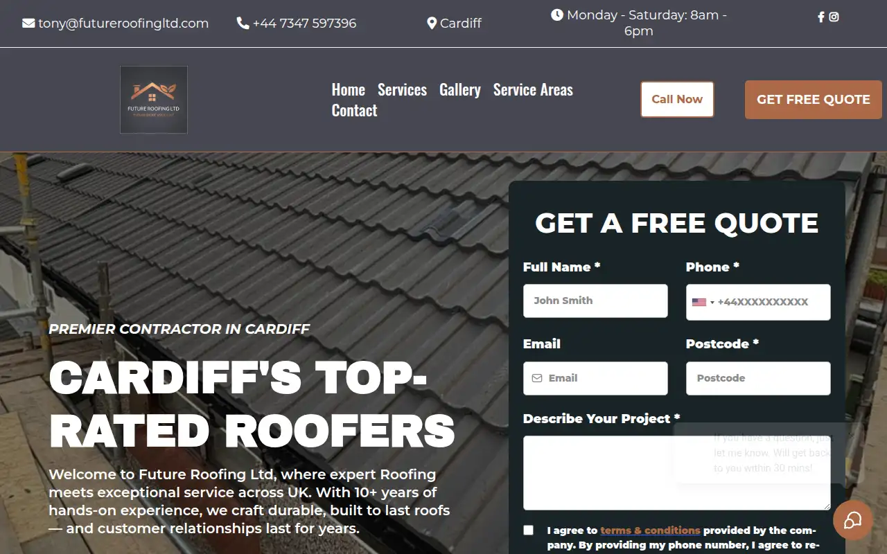 Future Roofing Ltd website homepage