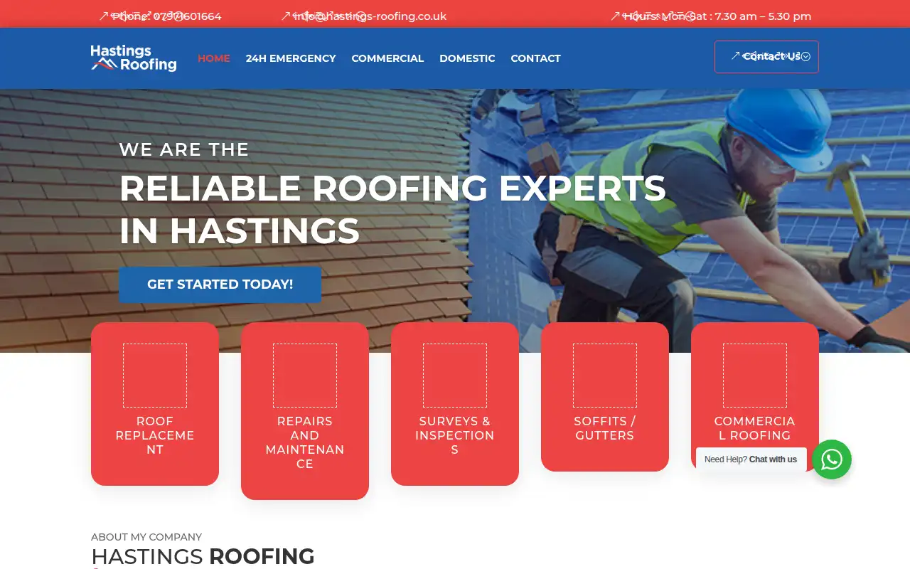 Hastings Roofing website homepage