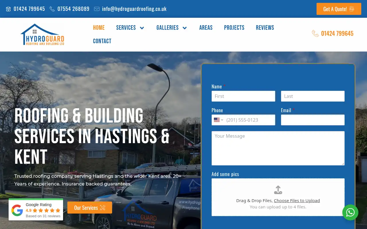 Hydroguard Roofing website homepage