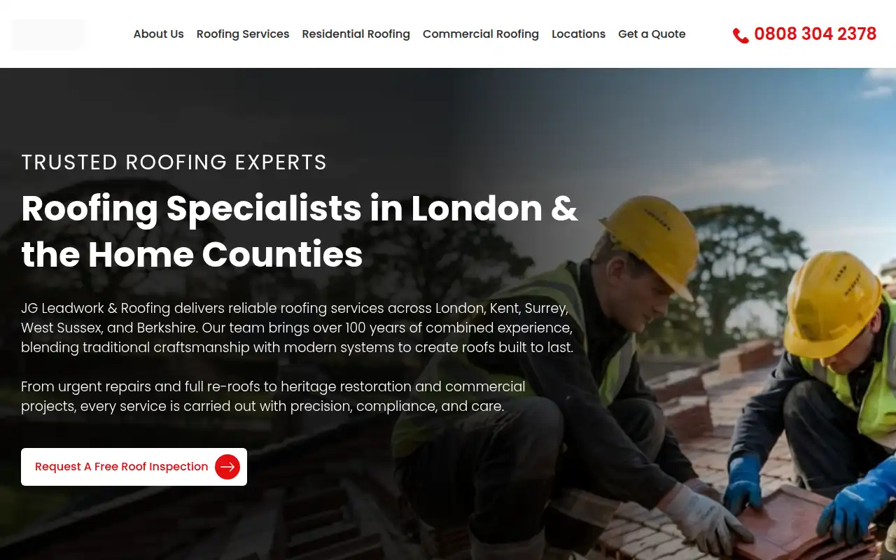 JG Leadwork and Roofing website homepage