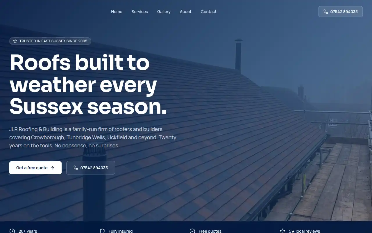 JLR Roofing & Building website homepage