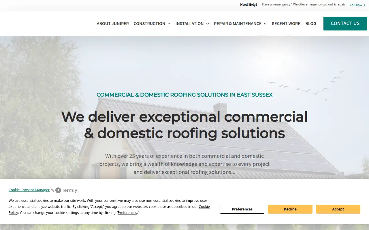 Juniper Roofing Southern Limited website homepage