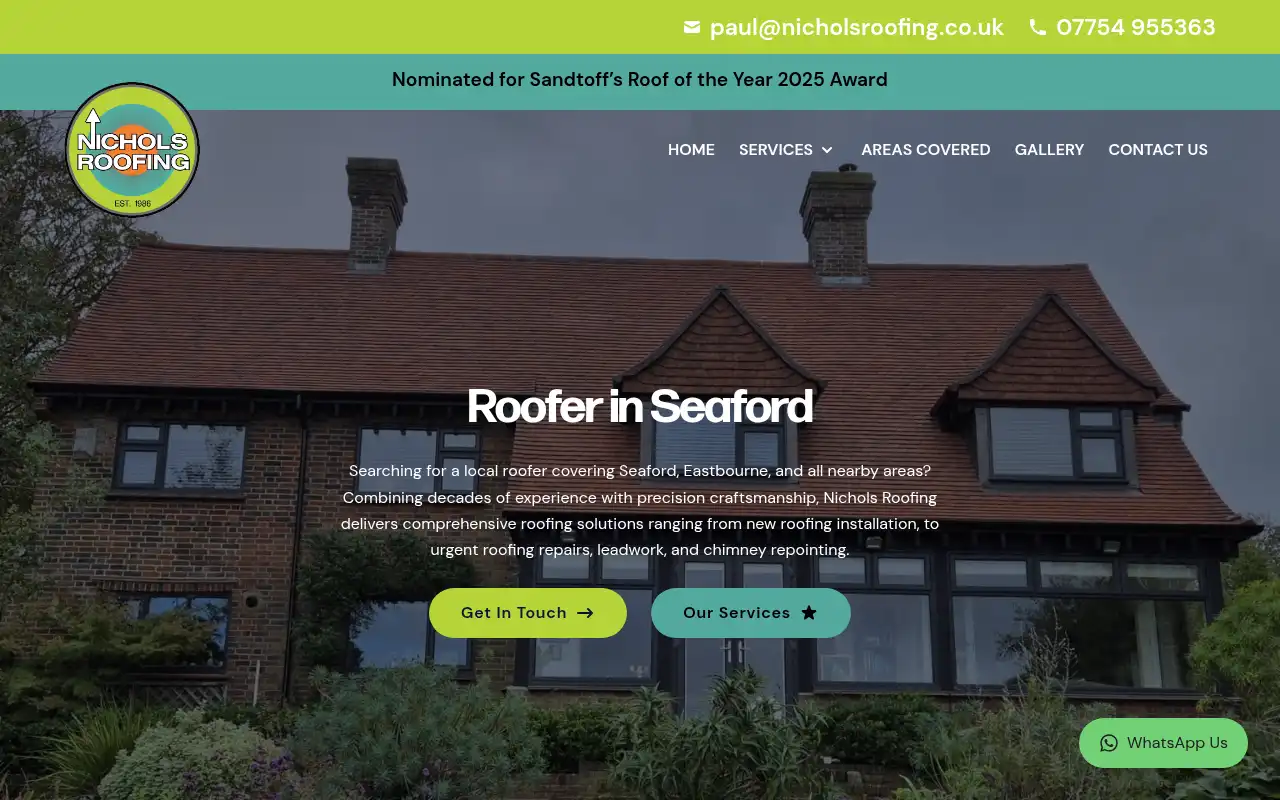 Nichols Roofing website homepage