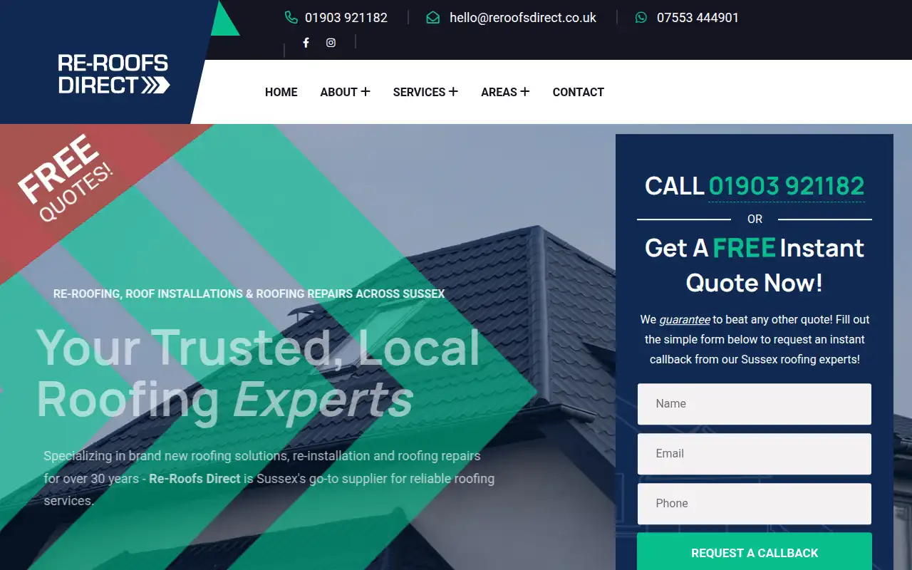 Re-Roofs Direct Ltd. website homepage