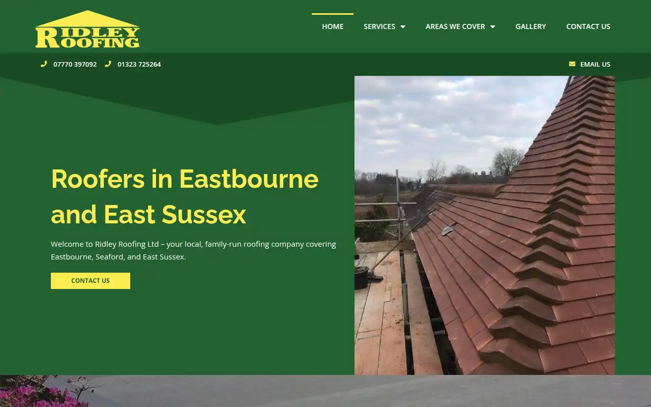 Ridley Roofing website homepage
