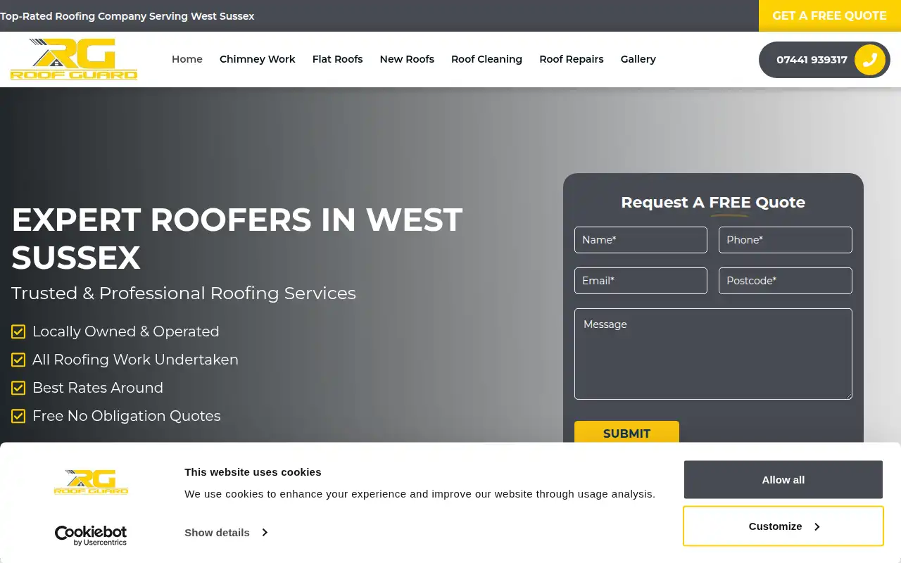 Roof Guard Roofing website homepage