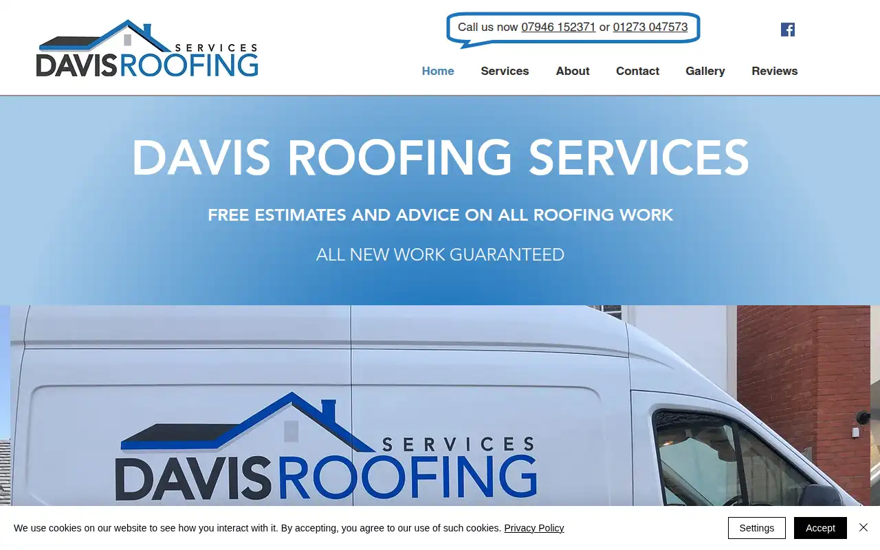 Sam Davis Roofing website homepage