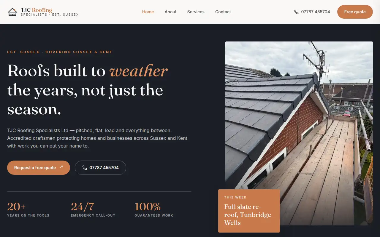 TJC Roofing Specialists Ltd website homepage